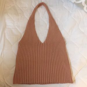 Pink sweater knit halter top